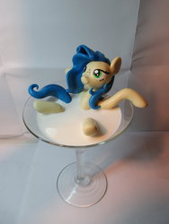 Size: 774x1032 | Tagged: safe, artist:earthenpony, oc, oc only, oc:milky way, pony, bathing, cup of pony, customized toy, female, glass, mare, martini, milk, pun, sculpture