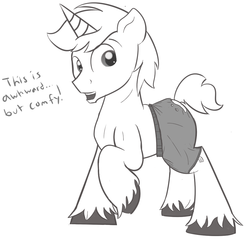 Size: 1071x1077 | Tagged: safe, artist:cosmonaut, lyra heartstrings, pony, unicorn, g4, boxers, clothes, cute, dialogue, guyra, looking at you, lyrabetes, male, monochrome, raised hoof, rule 63, rule63betes, sketch, solo, stallion, standing, topless, underwear, unshorn fetlocks