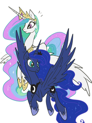 Size: 594x790 | Tagged: safe, artist:jowyb, princess celestia, princess luna, g4, flying, preview, simple background, wip