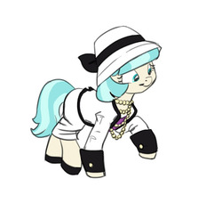 Size: 681x620 | Tagged: safe, artist:carnifex, coco pommel, earth pony, pony, g4, clothes, female, flapper, hat, jacket, necklace, raised hoof, simple background, skirt, smiling, solo, white background