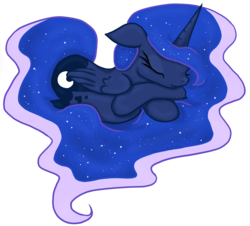 Size: 2942x2664 | Tagged: safe, artist:malwinahalfmoon, princess luna, g4, :3, cute, ethereal mane, eyes closed, female, floppy ears, heart, high res, long mane, long tail, missing accessory, prone, simple background, sleeping, smiling, solo, starry mane
