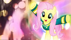 Size: 2560x1440 | Tagged: safe, artist:dasprid, artist:game-beatx14, fluttershy, g4, female, ponytones outfit, solo, wallpaper