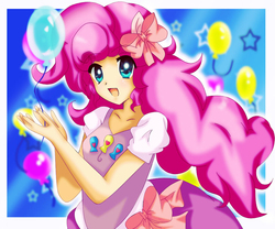 Size: 900x750 | Tagged: safe, artist:abbyc26, pinkie pie, human, g4, balloon, bow, female, humanized, solo