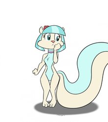 Size: 1129x1280 | Tagged: safe, artist:mofetafrombrooklyn, coco pommel, skunk, anthro, g4, animal, female, solo, species swap