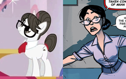 Size: 590x370 | Tagged: safe, artist:makani, screencap, raven, pony, unicorn, g4, character comparison, comparison, glasses, miss pauling, team fortress 2