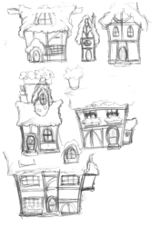 Size: 1419x2000 | Tagged: safe, artist:shade-os, house, monochrome, ponyville, scenery, traditional art