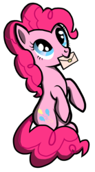 Size: 825x1500 | Tagged: safe, artist:bigshot232, pinkie pie, g4, cute, diapinkes, female, invitation, letter, mouth hold, simple background, sitting, smiling, solo, transparent background