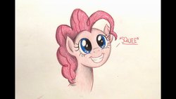 Size: 1191x670 | Tagged: safe, artist:thefriendlyelephant, pinkie pie, earth pony, pony, g4, cute, female, happy, simple, smiling, solo, squee, traditional art