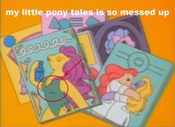 Size: 762x552 | Tagged: safe, edit, edited screencap, screencap, bon bon (g1), earth pony, pony, g1, my little pony tales, the masquerade, bikini, bipedal, breasts, chestbreasts, clothes, female, nurse outfit, perfume, swimsuit, you know for kids