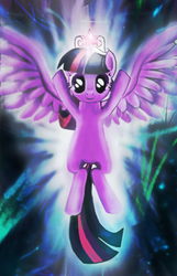 Size: 717x1115 | Tagged: safe, artist:aryadei, twilight sparkle, alicorn, pony, g4, big crown thingy, female, flying, mare, solo, twilight sparkle (alicorn)