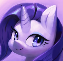 Size: 929x900 | Tagged: safe, artist:aruurara, rarity, pony, unicorn, g4, bust, female, looking at you, mare, portrait, purple background, simple background, solo