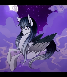 Size: 742x846 | Tagged: safe, artist:pocki07, oc, oc only, oc:weepy woe, cloud, cloudy, mare in the moon, moon, night, solo, stars