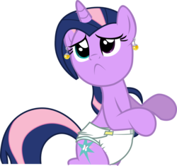Size: 900x846 | Tagged: safe, artist:cupcakescankill, fluttershy, twilight sparkle, oc, oc only, oc:flutter sparkle, pony, unicorn, g4, the crystal empire, bipedal, diaper, dragon ball, female, fusion, fusion:fluttershy, fusion:twilight sparkle, fusion:twishy, heterochromia, non-baby in diaper, potara, simple background, solo, the failure song, transparent background