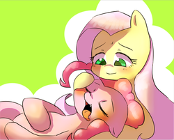 Size: 834x669 | Tagged: safe, artist:misocha, fluttershy, pinkie pie, g4, female, lesbian, pixiv, ship:flutterpie, shipping, sleeping