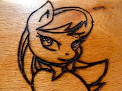 Size: 1024x768 | Tagged: safe, artist:ebony-lent-lily, artist:joey darkmeat, octavia melody, earth pony, pony, g4, craft, female, pyrography, solo