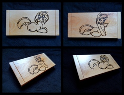 Size: 900x689 | Tagged: safe, artist:ebony-lent-lily, artist:joey darkmeat, dj pon-3, octavia melody, vinyl scratch, pony, g4, box, pyrography