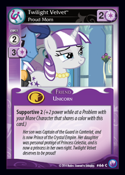Size: 409x571 | Tagged: safe, enterplay, night light, twilight velvet, twinkleshine, canterlot nights, g4, my little pony collectible card game, ccg