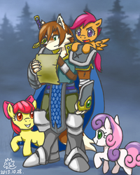 Size: 400x500 | Tagged: safe, artist:ashwolf, apple bloom, scootaloo, sweetie belle, oc, wolf, g4, armor, cutie mark crusaders, furry, non-mlp oc, pixiv