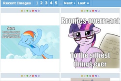 Size: 960x640 | Tagged: safe, rainbow dash, twilight sparkle, derpibooru, g4, exploitable meme, juxtaposition, juxtaposition win, meme, meta