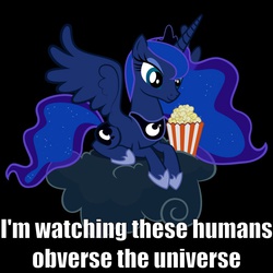 Size: 900x900 | Tagged: safe, princess luna, g4, female, image macro, meme, misspelling, popcorn, solo