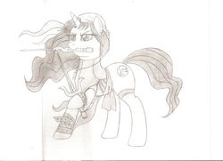 Size: 2328x1690 | Tagged: safe, artist:jmkplover, pony, elektra, marvel, monochrome, ponified, solo, traditional art