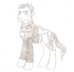 Size: 1619x1591 | Tagged: safe, artist:jmkplover, pony, frank castle, monochrome, ponified, solo, the punisher, traditional art