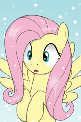 Size: 3200x4800 | Tagged: safe, artist:oobrushstrokeoo, fluttershy, pegasus, pony, g4, bust, cross-eyed, cute, female, hooves to the chest, open mouth, portrait, shyabetes, snow, snowfall, solo, spread wings, wide eyes