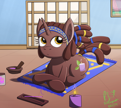 Size: 1165x1036 | Tagged: safe, artist:feline-gamer, oc, oc only, pony, unicorn, candle, dreadlocks, female, flower, hippie, incense, mortar and pestle, solo
