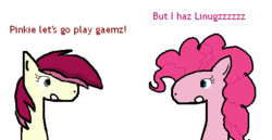 Size: 528x272 | Tagged: safe, artist:katsu, pinkie pie, roseluck, g4, dialogue, linux