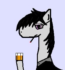 Size: 220x238 | Tagged: safe, artist:katsu, oc, oc only, alcohol, cigarette, glasses, solo, whiskey