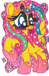 Size: 1074x1641 | Tagged: safe, artist:krazykari, fluttershy, princess celestia, g4, clothes, costume, female, solo, traditional art