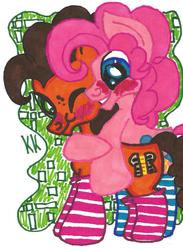 Size: 1074x1464 | Tagged: safe, artist:krazykari, cheese sandwich, pinkie pie, g4, clothes, rule 63, shipping, socks, striped socks, traditional art