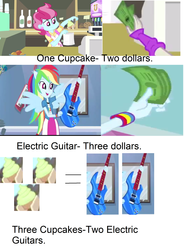 Size: 1832x2488 | Tagged: safe, cup cake, equestria girls, g4, guitar centered, music to my ears, my little pony equestria girls: rainbow rocks, comparison, economics, money, ponied up, wat