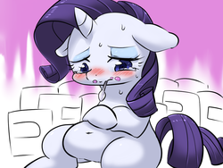 Size: 1024x768 | Tagged: safe, artist:yajima, rarity, g4, inspiration manifestation, belly button, chubby, comfort eating, eating, female, ice cream, marshmelodrama, pixiv, solo, weight gain