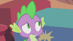 Size: 1280x720 | Tagged: safe, screencap, spike, twilight sparkle, alicorn, pony, g4, inspiration manifestation, angry, animated, bed, death stare, exhausted, eye contact, female, frown, frustrated, glare, golden oaks library, grin, grumpy, mare, messy mane, nervous, pointing, shrug, smiling, smug, snark, that's spike, twilight sparkle (alicorn), whoops, wide eyes