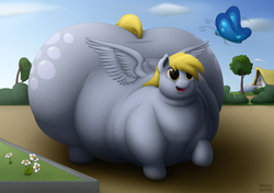 Size: 2700x1900 | Tagged: safe, artist:jesseorange, derpy hooves, butterfly, pegasus, pony, g4, aderpose, bubble butt, butt, fat, female, impossibly large butt, mare, morbidly obese, obese, plot, solo
