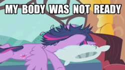 Size: 1280x720 | Tagged: safe, edit, edited screencap, screencap, twilight sparkle, alicorn, pony, g4, inspiration manifestation, female, mare, my body is ready, my body was not ready, reaction image, solo, twilight sparkle (alicorn)