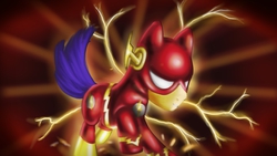Size: 1920x1080 | Tagged: safe, artist:vultraz, flash sentry, pony, g4, clothes, costume, crossover, dc comics, male, namesake, pun, solo, the flash, visual pun
