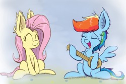 Size: 1200x800 | Tagged: safe, artist:heir-of-rick, fluttershy, rainbow dash, g4, banjo, filly, impossibly large ears, musical instrument, singing