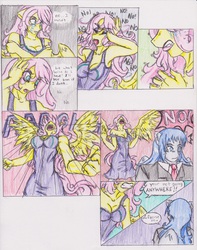 Size: 1275x1622 | Tagged: safe, artist:zoarenso, fluttershy, oc, oc:stormcloak, anthro, comic:innocent sin, g4, comic, primal scream, traditional art