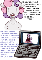 Size: 1280x1814 | Tagged: safe, artist:somescrub, diamond tiara, sweetie belle, anthro, ask nudist sweetie belle, g4, barely legal, computer, laptop computer, older, tumblr