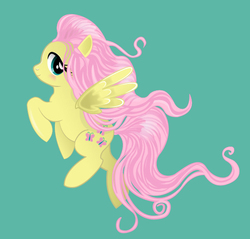 Size: 588x561 | Tagged: safe, artist:monsterswonderland, fluttershy, pegasus, pony, g4, female, flying, green background, mare, profile, simple background, solo