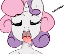 Size: 1280x907 | Tagged: safe, artist:somescrub, sweetie belle, anthro, ask nudist sweetie belle, g4, drool, explicit source, eyes closed, female, older, open mouth, portrait, smiling, solo, tongue out