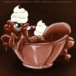 Size: 1000x1000 | Tagged: safe, artist:smudge proof, princess luna, goo, pony, g4, bowl, chocolate, chocolate sauce, commission, cup of pony, female, food, food fetish, gloop, messy, sauce, solo, sundae bowl, super bowl, whipped cream