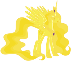 Size: 6000x5218 | Tagged: safe, artist:magister39, princess celestia, pony, g4, absurd resolution, bad end, female, frown, gold, mare, open mouth, petrification, simple background, solo, spread wings, transparent background, vector, wide eyes