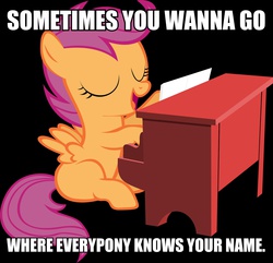 Size: 2278x2196 | Tagged: safe, scootaloo, g4, cheers, female, high res, image macro, meme, solo