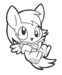 Size: 300x364 | Tagged: safe, artist:daieny, derpy hooves, pegasus, pony, g4, :3, chibi, cute, derpabetes, female, mare, monochrome, muffin, pen, solo, traditional art