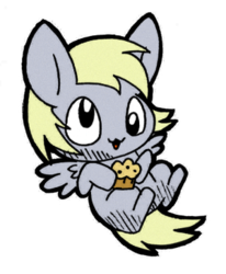 Size: 300x364 | Tagged: safe, artist:daieny, artist:venezolanbrony, edit, derpy hooves, pegasus, pony, g4, :3, chibi, cute, derpabetes, female, mare, muffin, solo