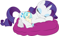 Size: 1500x932 | Tagged: safe, artist:godoffury, artist:punzil504, artist:yanoda, coco pommel, rarity, pony, unicorn, g4, baby, baby pony, cocobetes, cuddling, cute, daaaaaaaaaaaw, diabetes, eyes closed, female, filly, hnnng, mama rarity, mare, micro, on side, pillow, raribetes, simple background, sleeping, smiling, snuggling, the diabetes has been doubled, transparent background, underhoof, vector, weapons-grade cute