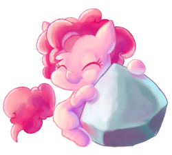 Size: 1540x1384 | Tagged: safe, artist:gatodelfuturo, pinkie pie, earth pony, pony, g4, :t, cute, diapinkes, eyes closed, female, filly, filly pinkie pie, happy, hug, puffy cheeks, rock, simple background, sitting, smiling, solo, transparent background, younger